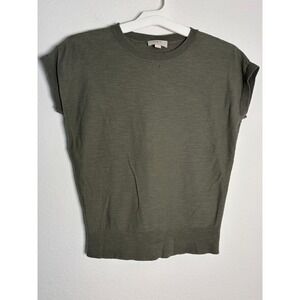 LOFT Outlet Petite Olive Green Short Sleeve Crew Neck Knit Sweater Top SP